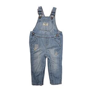 OshKosh B'gosh Baby Girls 12M Floral Patchwork Denim Overalls Blue Cotton Spring